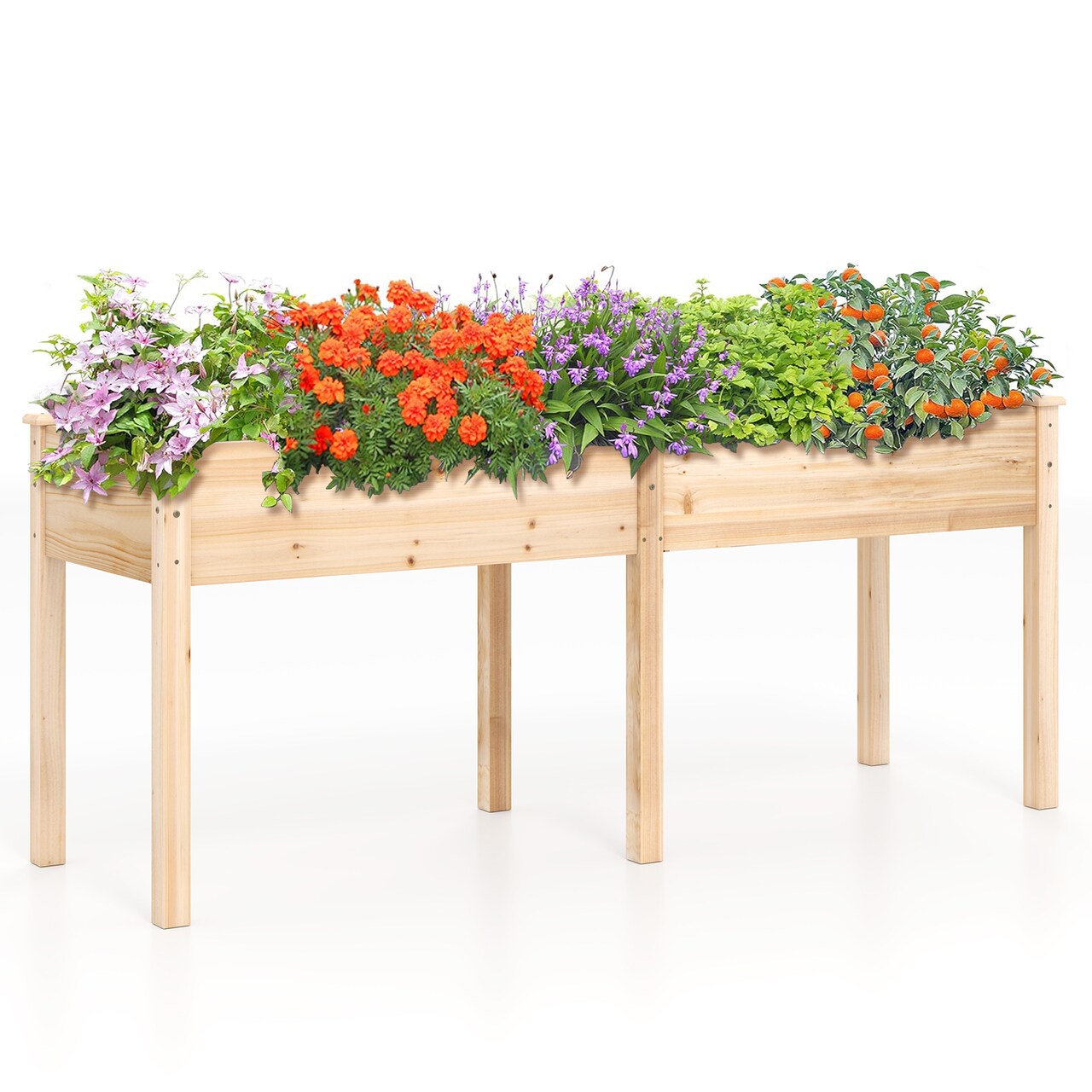 Fir Wood Raised Planter Box with 2 Sections and Reinforced Corners Ideal for Outdoor Gardening